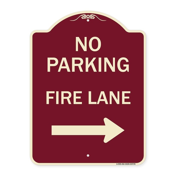 Signmission No Parking Fire Lane W/ Right Arrow Heavy-Gauge Aluminum Sign, 24" x 18", BU-1824-23735 A-DES-BU-1824-23735 - main
